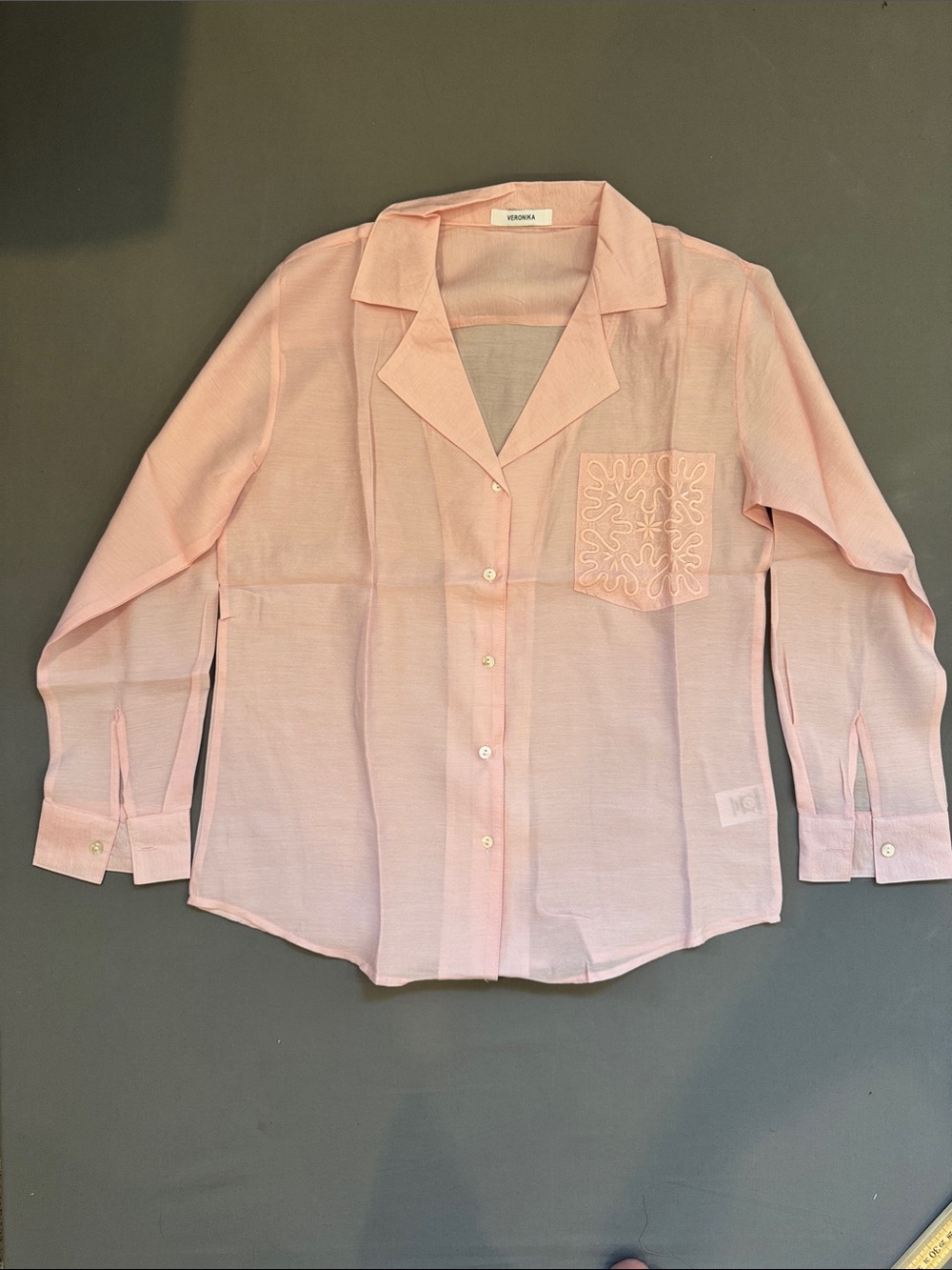 Sheer Light Pink Button-Up Blouse